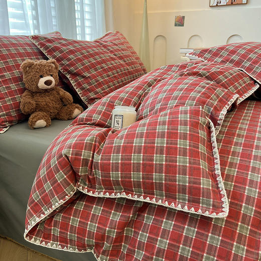 100%全棉磨毛四件套格纹秋冬床品 商品图4