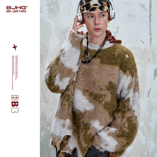 BJHG不计后果复古战损风毛衣男款秋2025新款羊毛针织衫情侣毛衣女 商品图2