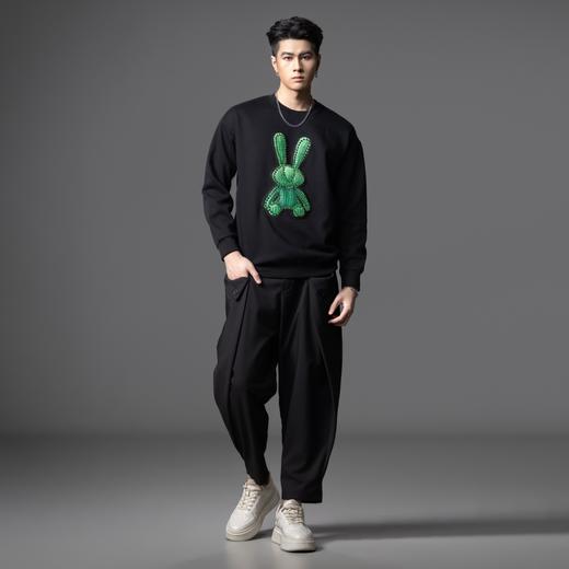 PINLI品立2025秋季新款发泡烫画男士卫衣手工钉钻珠套头潮牌上衣BG253109005 商品图4