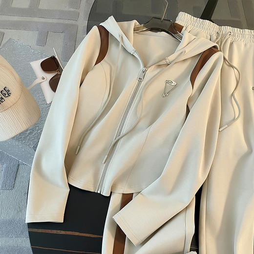 新款外套女秋季小众休闲运动套装修身显瘦连帽拉链外套阔腿裤两件套潮 商品图2