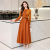 秋款气质洋气百搭收腰显瘦透气长款纯色连衣裙【配腰带】SNX2907 商品缩略图0