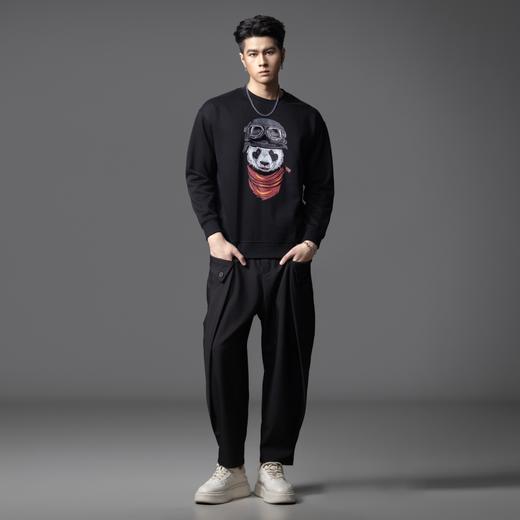 PINLI品立2025秋季新款印花熊猫套头卫衣男士潮牌落肩袖圆领上衣BG253109008 商品图4