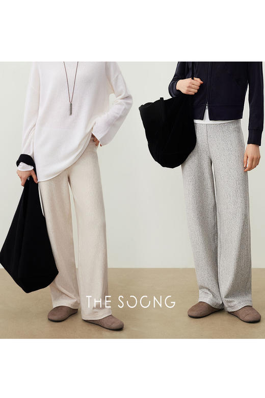 THESOONG/秋季纯棉休闲卫裤女直筒松紧腰长裤灰色小个子卫裤HWKZ7729 商品图6