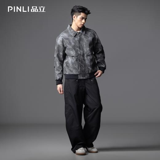 PINLI品立2025秋季新款男士机车风宽松翻领PU茄克外套上衣青年潮GD253104097 商品图1
