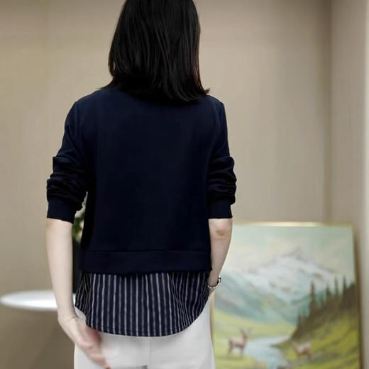 气质条纹翻领假两件拼接衬衫2025秋季E时尚减龄休闲百搭显瘦小衫 商品图4