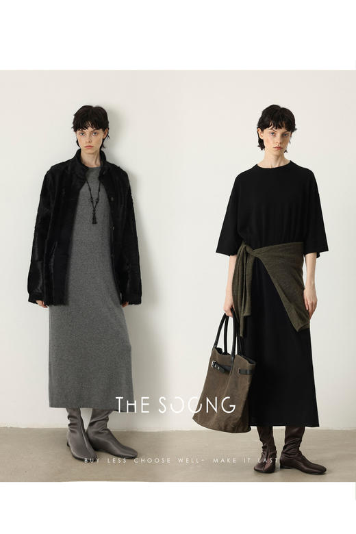 THESOONG/绵羊毛七分袖极简慵懒时髦廓形T恤裙女中长款宽松HWQZ7510 商品图5