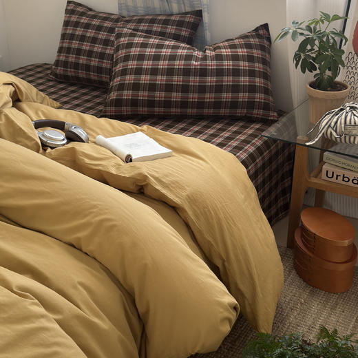 100%棉四件套全棉混搭纯色格子床品套件 商品图1