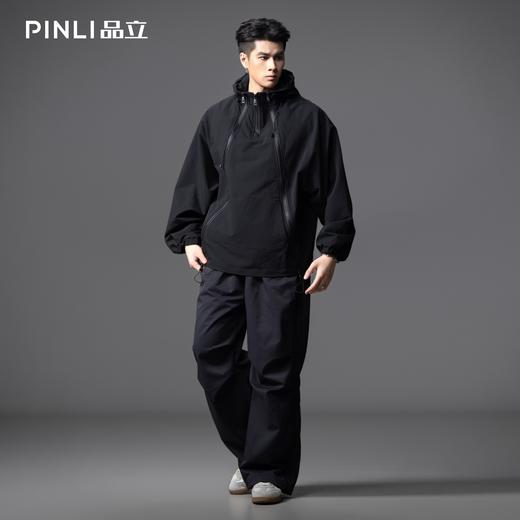 PINLI品立2025秋季新款拉链装饰宽松连帽夹克男士插肩袖休闲外套GD253104103 商品图2