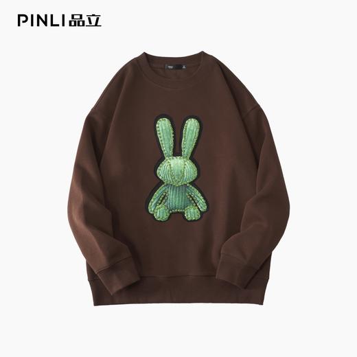 PINLI品立2025秋季新款发泡烫画男士卫衣手工钉钻珠套头潮牌上衣BG253109005 商品图8