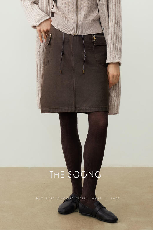 THESOONG/复古老钱半身裙女秋显跨小a字小个子中腰抽绳HWQZ7672 商品图6