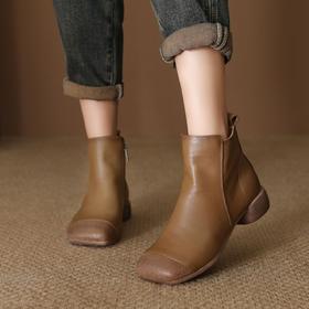 FR 85027马丁靴软底舒适真皮复古粗跟短靴