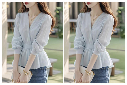 裁缝学苑AH58法式V领衬衫纸样女装收腰显瘦长袖小衫上衣样板 商品图2