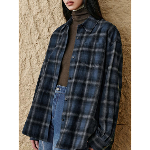 INSUN恩裳冬季廊系工装风色织格纹纯棉衬衫 商品图3