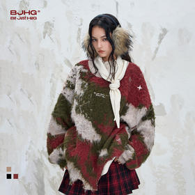 BJHG不计后果复古战损风毛衣男款秋2025新款羊毛针织衫情侣毛衣女