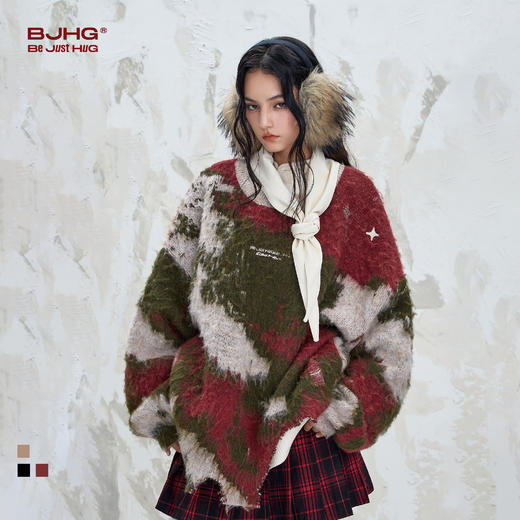 BJHG不计后果复古战损风毛衣男款秋2025新款羊毛针织衫情侣毛衣女 商品图0