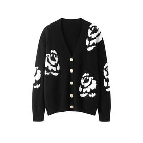 S·Y·C【暗夜花影】山羊绒V领玫瑰花针织开衫外套R25050