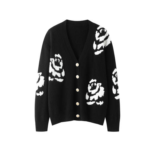 S·Y·C【暗夜花影】山羊绒V领玫瑰花针织开衫外套R25050 商品图0