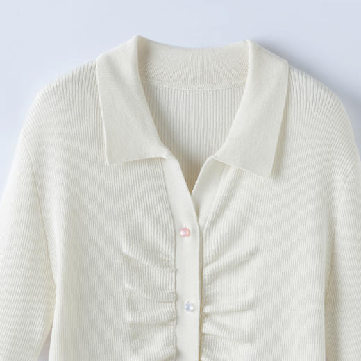 S·Y·C【彩扣领衫】羊毛+桑蚕丝Polo领褶皱设计针织开衫短袖SYM25049 商品图4