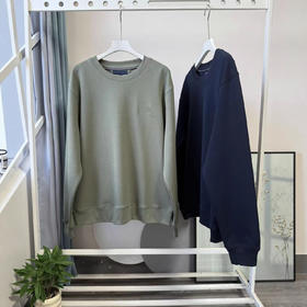 推荐25秋冬新款美式休闲珠地肌理双面布压纹字母圆领卫衣男士