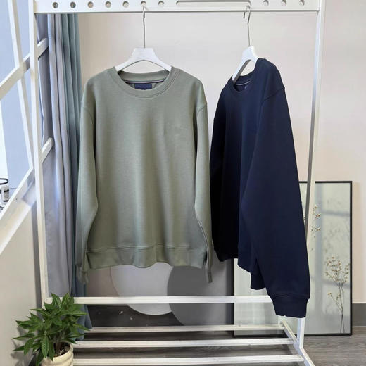 推荐25秋冬新款美式休闲珠地肌理双面布压纹字母圆领卫衣男士 商品图0