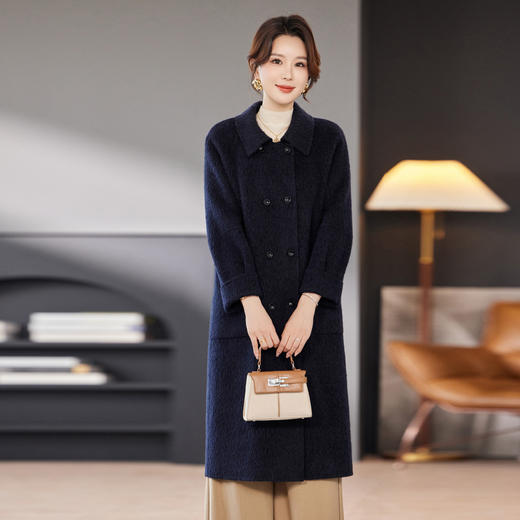 TC 23579绵羊毛呢外套休闲气质通勤带兜双面呢大衣 商品图2