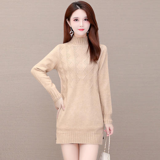 LRX-5CYR6812-Y，针织连衣裙包臀短裙时尚新款麻花毛线裙内搭厚款弹力高领女装裙 商品图3