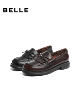 BF楼百丽复古乐福鞋女25秋季新款黑色小皮鞋真皮深口单鞋子E8L1DCA5