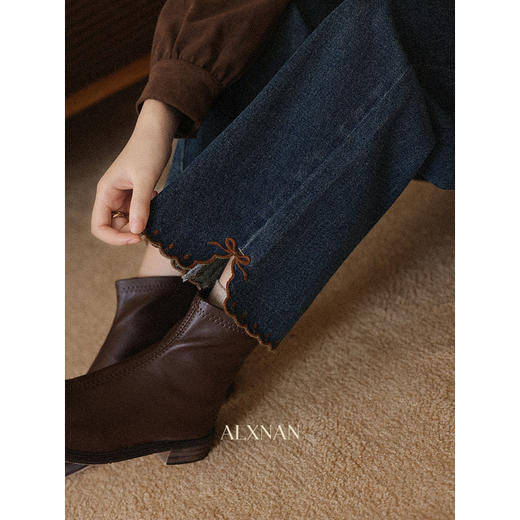 鹿向南「暮色漫蓝」复古深蓝色牛仔裤女初秋直筒修身显瘦百搭长裤 商品图2