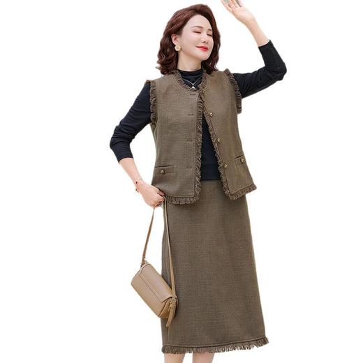 FW 220马甲外套春秋洋气三件套妈妈半身裙套装 商品图4