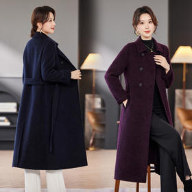 TC 23580赫本风双面大衣过膝修身羊毛呢外套