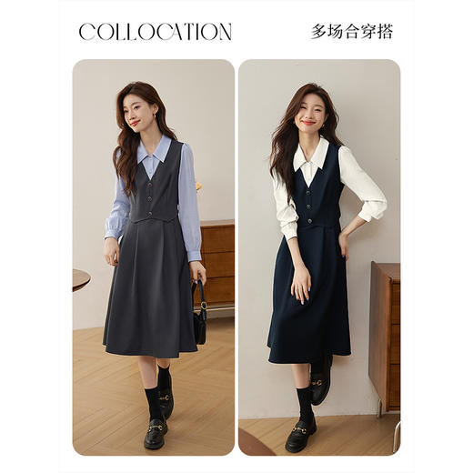 【专属特价】熙世界厅里厅气假两件长袖连衣裙女2025秋季教资面试收腰衬衫裙子 商品图4