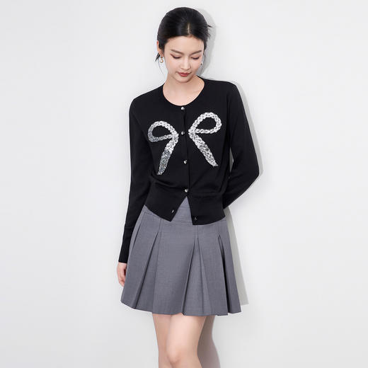 「高货wl」全新升级【铂金会员192/天猫259/差价67】(62812)洛诗琳莱赛尔细坑条针织衫2025秋季蝴蝶结亮片开衫外套女 商品图2