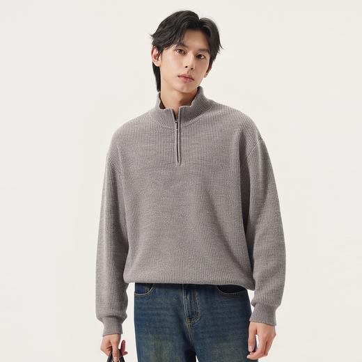 gxg.jeans男装 双色坑条肌理简约时尚半开襟高领毛衣线衫25冬新品 商品图1
