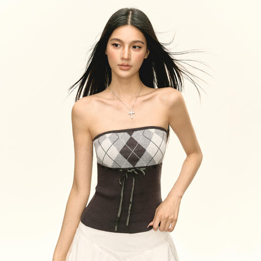 Ariseism 美式复古设计感格陵抹胸加外套套装 商品图2