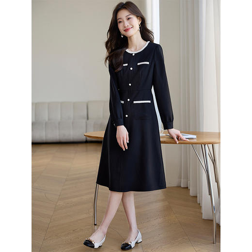 【专属特价】熙世界秋季穿搭高级感小香风连衣裙女气质收腰显瘦小黑裙2025新款 商品图4