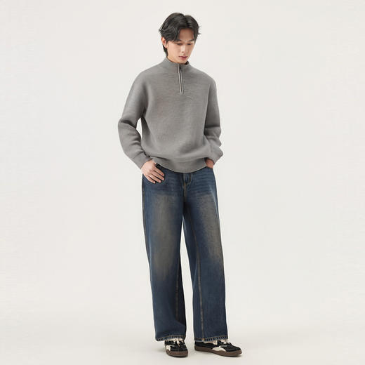 gxg.jeans男装 双色坑条肌理简约时尚半开襟高领毛衣线衫25冬新品 商品图4