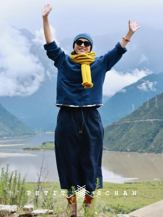 PETIT SCHAN小闪 CLO#907 As deep as the ocean 深如海 亚麻棉抽绳松紧腰半裙 商品图3