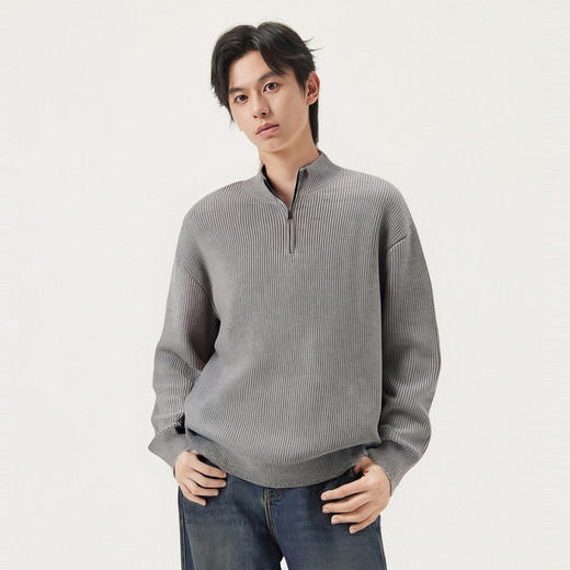 gxg.jeans男装 双色坑条肌理简约时尚半开襟高领毛衣线衫25冬新品 商品图3