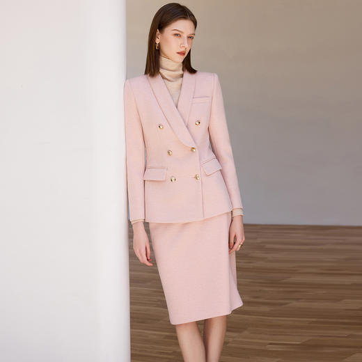 IWY/气质粉色羊毛西装套裙女秋冬新款职业装两件套通勤工作服CS2495 商品图1