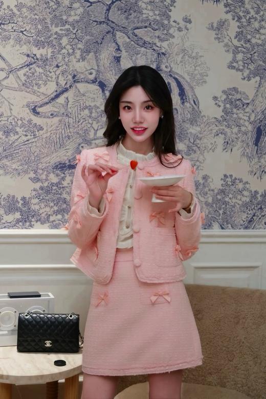 L.Fleuri 粉色小香风蝴蝶结外套半裙套装 20988 商品图2