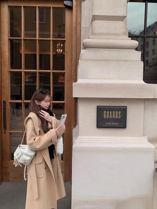 金蘑菇菇 温莎 lp经典连帽羊绒大衣/10羊绒 商品图3