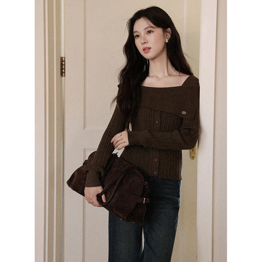 鹿向南「可可糖果」设计感长袖针织衫女早秋好看深棕色半身裙套装 商品图1