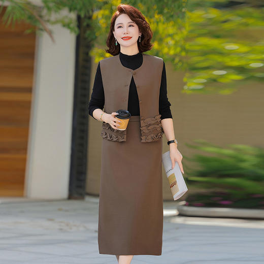 FW 219妈妈秋装端庄大气套装洋气妈妈马甲上衣半身裙子 商品图0