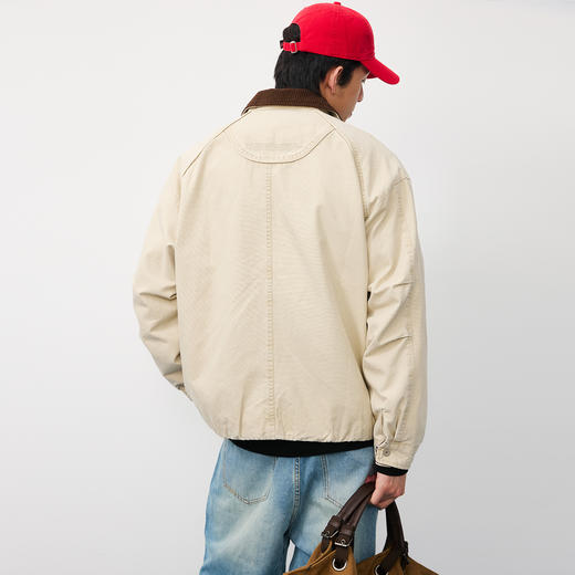 潮牌100%棉灯芯绒撞色拼接拉链翻领夹克男复古老钱NP58TJ04 商品图2
