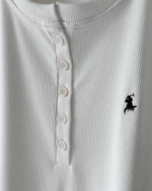 单品包邮现货 THS-限时 女士 RL马球 经典半开襟坑条罗纹长袖打底衫长袖T恤 2色 BH2626 商品图5