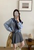 LNNNS 蓝灰色针织披肩条纹衬衫两件套 21009 商品缩略图1