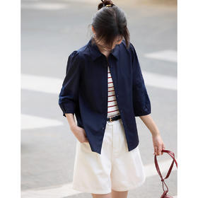 【年终特卖】熙世界七分袖天丝衬衫女2025初秋款法式洋气设计感衬衣中袖上衣