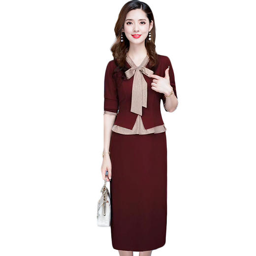 TYH-99H223-Y时尚假两件包臀裙围巾领蝴蝶结长袖裙春秋季新款连衣裙 商品图4