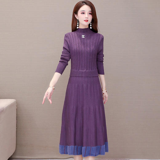 QYM 5CXFNR815-Y针织连衣裙厚款毛线裙秋冬季保暖内外可穿A字裙 商品图1