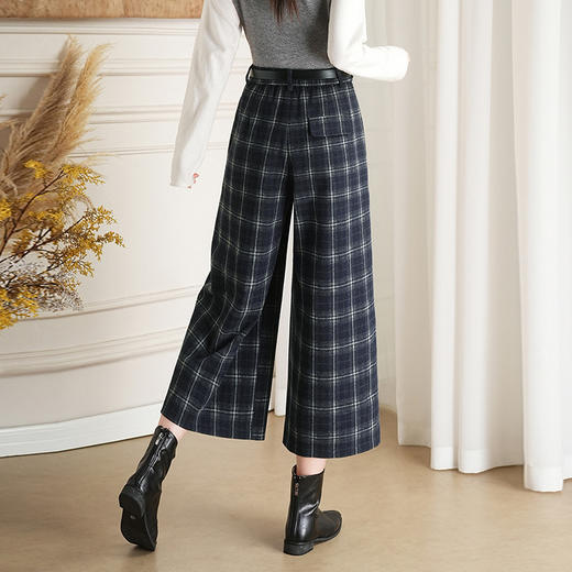QYM 9522-Y格纹阔腿裤时尚气质宽松休闲裤直筒裤 商品图2